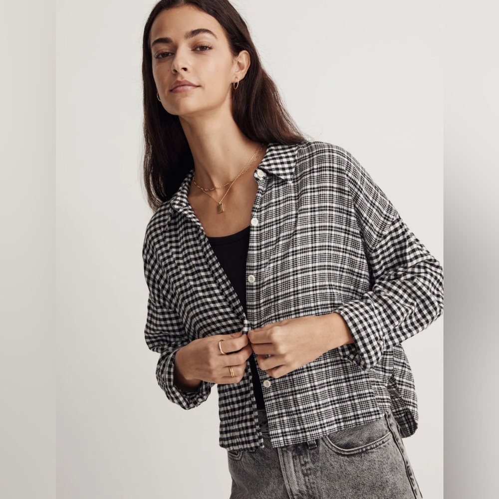 Madewelll Long-Sleeve Crop Shirt in Plaid